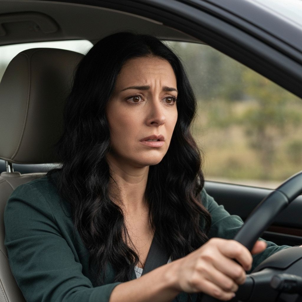 Mulher preocupada ao volante