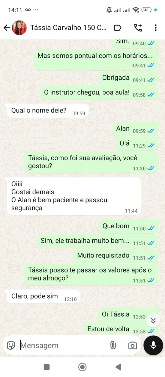 Mensagem de aluno relatando a perda do medo de dirigir